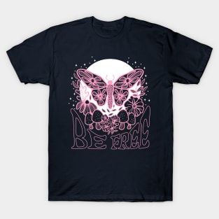 Be Free Luna Moth Freedom Design: Mushroom and Flower Serenity T-Shirt